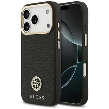 Guess iPhone 17 Pro Case Grained Strass Logo MagSafe, Black