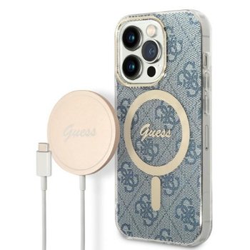 Apple iPhone 14 Pro Max 6.7" Guess 4G Print MagSafe Case Cover (GUBPP14XH4EACSB) + Charger, Blue
