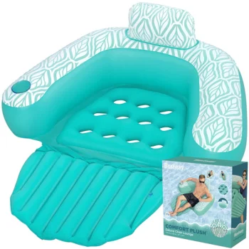 Bestway Comfort Plush Pro Inflatable Floating Chair, 145x120 cm, Blue/White
