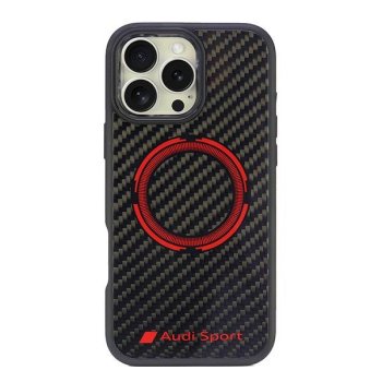 Audi Carbon Fiber Sport Red Circle MagSafe Phone Case Cover iPhone 16 Pro Max 6.9" - Black