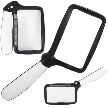 Folding Handheld Magnifier with 5 LED Light 3x, Black/White