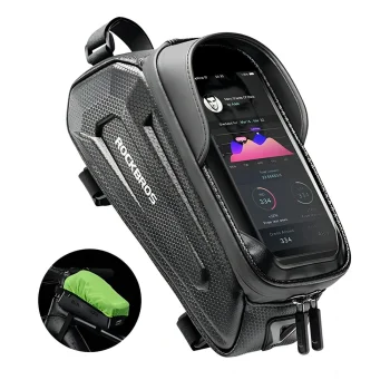 Rockbros B68 Bike Frame Bag with Phone Pocket and Cover, 1.7L, Black