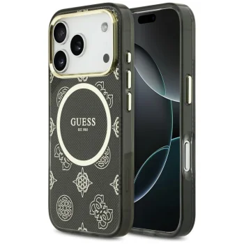 Guess IML Peony Dot MagSafe Case for iPhone 17 Pro, Black