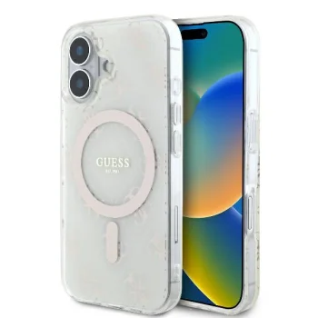 Guess iPhone 16 Plus Case IML 4G Background MagSafe, White