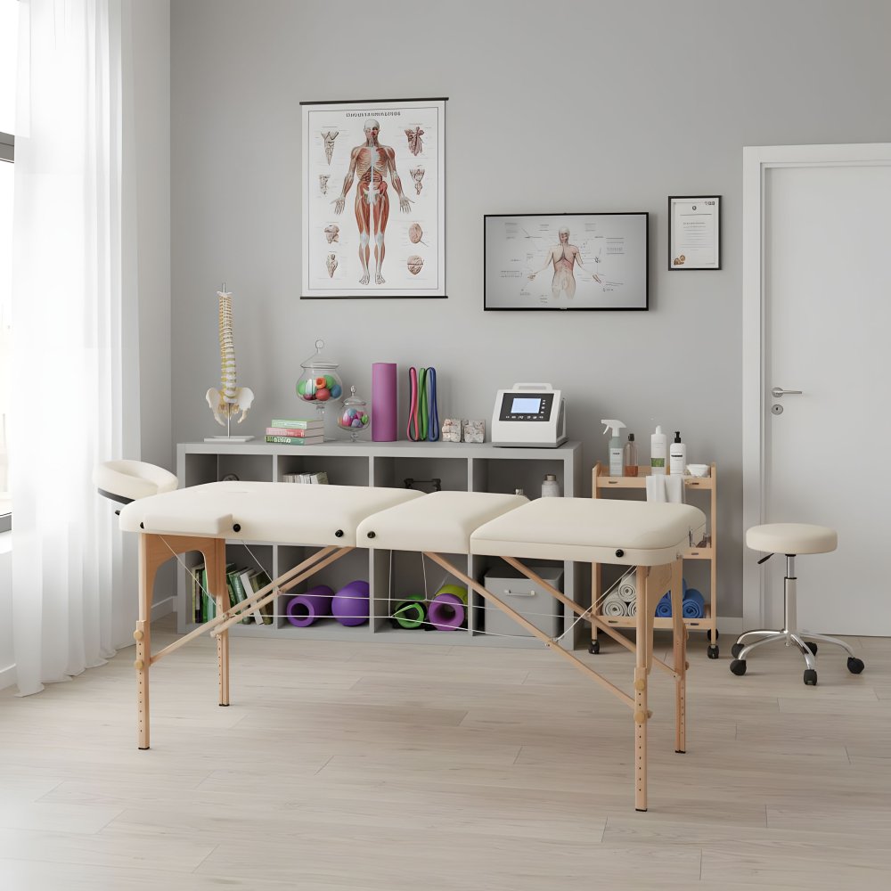 ModernHome 3 Section Wooden Portable Massage Table for Therapy with Carry Case (1)