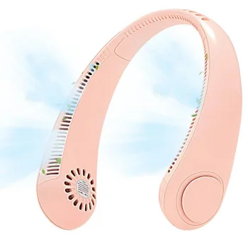 Portable Neck Fan, Rechargeable, 3 Speeds, Pink