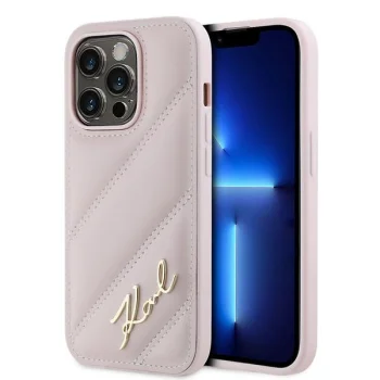 Karl Lagerfeld iPhone 14 Pro Max Case Diagonal Quilted Script, Pink