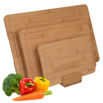 Zortiva Bamboo Cutting Board Set with Stand, 3 pcs