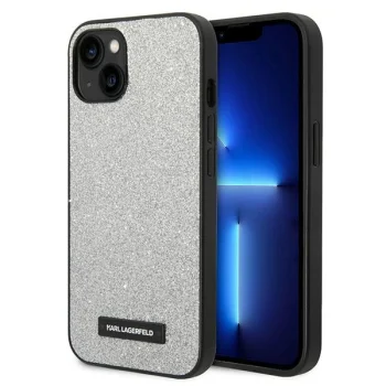 Karl Lagerfeld iPhone 14 Plus Case Glitter Plaque Logo, Silver