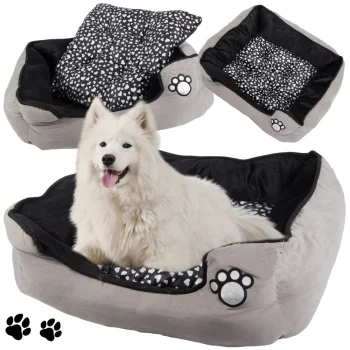 Plush Pet Bed with Removable Cushion, 60x50 cm, Grey/Black