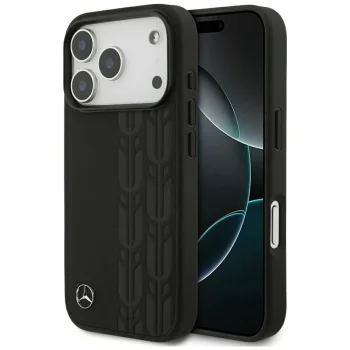 Mercedes iPhone 17 Pro Case Leather Laurel Leaves MagSafe, Black