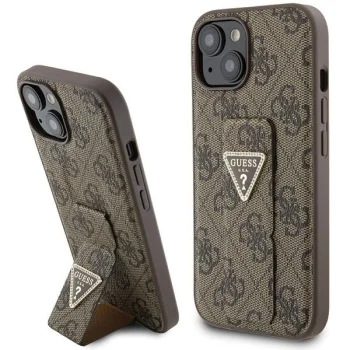 Guess iPhone 15 Case Grip Stand 4G Triangle Strass, Brown