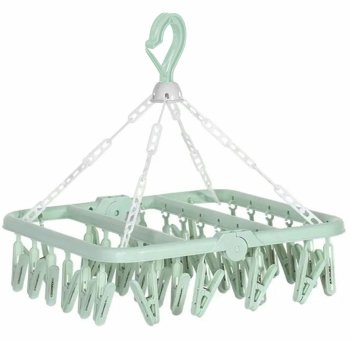 Folding Hanging Clothes Underwear Socks Dryer with 32 Clothespins, Green
