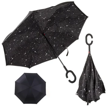 Inverted Folding Umbrella with Star Print, 105x80 cm