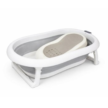 Foldable Baby Bathtub with Newborn Insert and Digital Thermometer, Grey