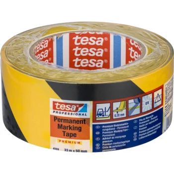 Tesa 04169 grindų ženklinimo juosta, 50 mm x 33 m, geltona ir juoda