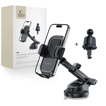 Tech-Protect V8 Car Phone Holder for Dashboard, Windshield, Air Vent Mount, Black