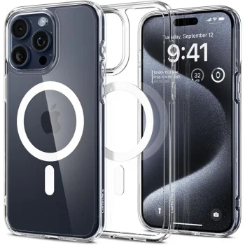 Spigen Ultra Hybrid MagSafe Case for iPhone 15 Pro, Transparent / White