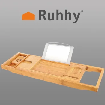 Ruhhy Bamboo Bathtub Caddy Tray, Expandable (75-112 cm)