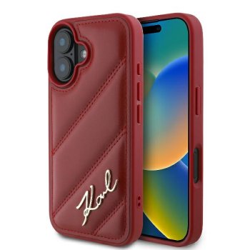 Apple iPhone 16 6.1'' Karl Lagerfeld Diagonal Quilted Script Cover Case, Red