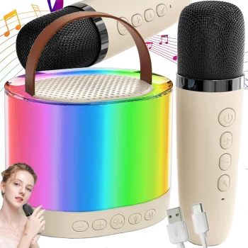 Portable Karaoke Set with 2 Wireless Microphones and RGB Bluetooth Speaker