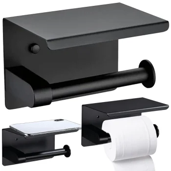 Toilet Paper Holder with Phone Shelf, Matte Black