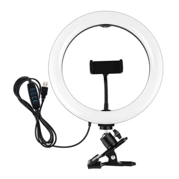LED Ring Light 26cm with Phone Holder and Desk Clamp, USB