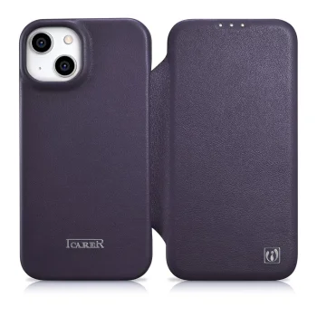 iCarer Leather Folio Case for iPhone 14 Plus with MagSafe, WMI14220715-DP, Dark Purple