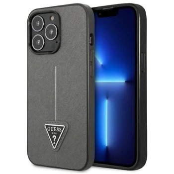 Guess Saffiano Triangle Logo Case for iPhone 13 Pro / 13, Silver