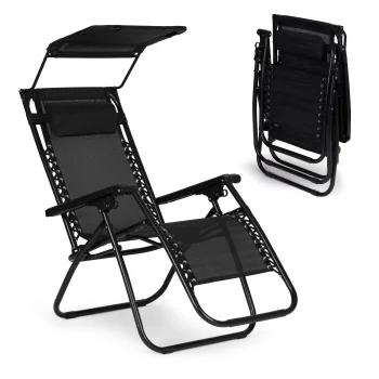 MultiGarden ZRL009-R BLACK Garden and Beach Sun Lounger with Canopy, Black