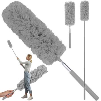 Telescopic microfiber dust brush, adjustable 35–83 cm, grey