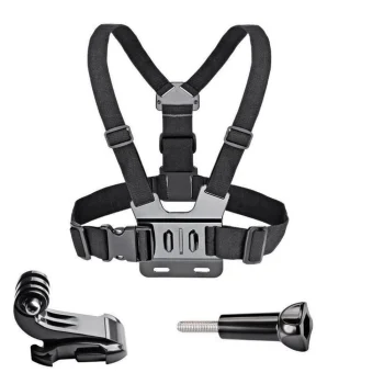 Adjustable sports camera chest harness - black