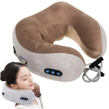 Travel Neck Pillow with Massage Function, Soft Memory Foam