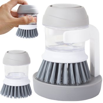 Kitchen Dishwashing Brush with Soap Dispenser, Gray