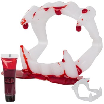 Vampire fangs and fake blood set for Halloween