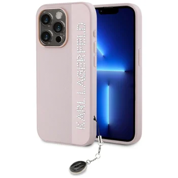 Karl Lagerfeld iPhone 15 Pro Max Case Saffiano Rhinestones & Charm, Pink
