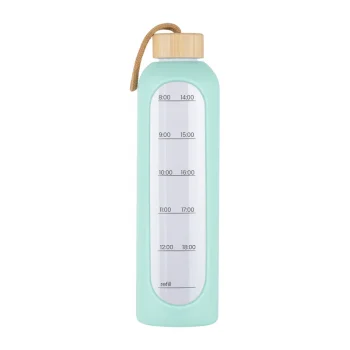 KiCA Hydro Glass Sports Bottle 1000 ml with Silicone Sleeve - Green