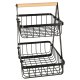 Two-Tier Fruit Basket, Metal and Wood, Black