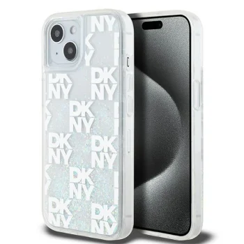 DKNY iPhone 15 / 14 / 13 Case Liquid Glitter Multilogo, White
