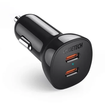 Choetech 2x USB-C Car Charger 40W, Power Delivery & QC 3.0, Black