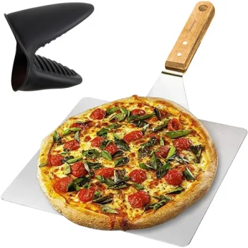 Ruhhy 00021746 Pizza Peel with Silicone Mitt, Silver/Brown