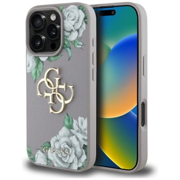 Guess Grained Roses Big 4G Logo Case for iPhone 16 Pro - Purple