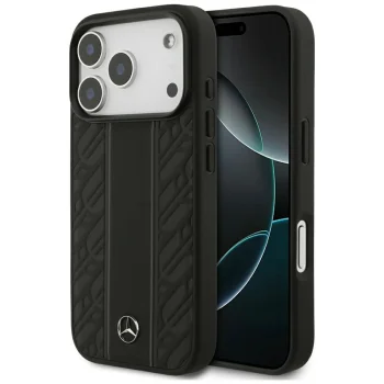 Mercedes-Benz Leather Laurel Leaves Stripes MagSafe Case for iPhone 17 Pro - Black