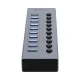 USB-A 3.0 10-port hUB with switch - gray