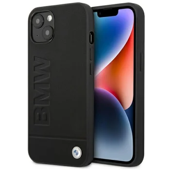 BMW iPhone 14 Plus Case Leather Stamp, Black