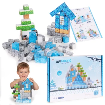Multistore Magnetic Building Blocks for Kids, 124 Pieces, Winter Theme