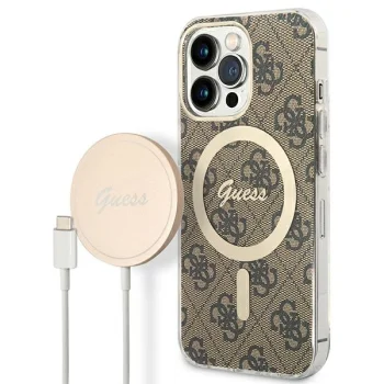 Guess 4G Print MagSafe Bundle for iPhone 13 Pro - Case & Charger - Brown