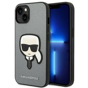 Karl Lagerfeld Saffiano Karl's Head Patch Case for iPhone 14 - Silver