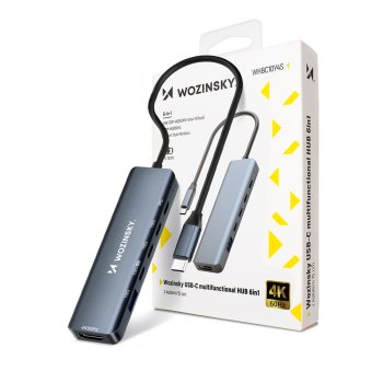 USB-C 6 in 1 Hub Wozinsky WHBC10Y4S Multifunctional, Aluminum, with 25 cm Cable - Gray
