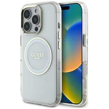 Guess iPhone 16 Pro Max Case IML Metal Colored Circle MagSafe, White
